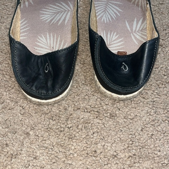 Olukai Kaula Pa'a 'Ili Leather Slip On Espadrille Flat Black 7.5 - Picture 4 of 11
